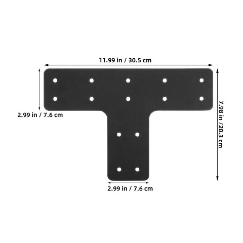 Heavy Duty T Shaped Post Brackets With Fifty Six Screws Hella Durable Steel mending plate showing dimensions 11.99 x 7.98 inches.