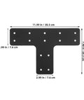 Heavy duty T shaped post to beam connector measuring 12x8 inches, ideal for outdoor wood framing and fence repairs.