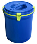Hardcore Two Gallon Insulated Water Jug Featuring Double Wall Foam Build Keeps Your Daily Hydration Frosty Fresh On Any Campout Or Weekend Grind Session in blue with handle and latch.