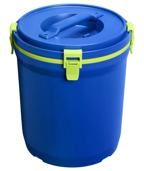 Hardcore Two Gallon Insulated Water Jug Featuring Double Wall Foam Build Keeps Your Daily Hydration Frosty Fresh On Any Campout Or Weekend Grind Session in blue with handle and latch.
