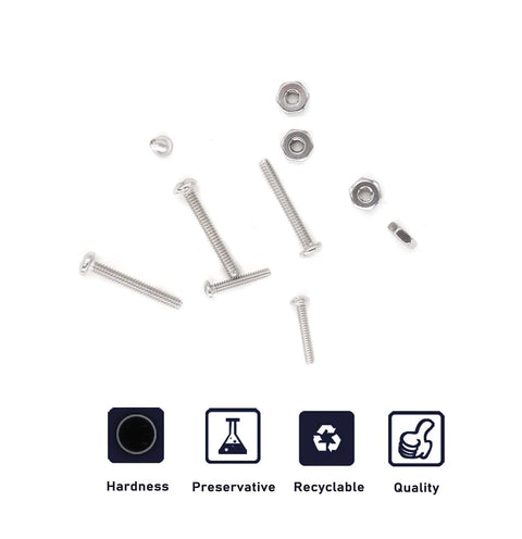 Pro Grade Pan Head Phillips Machine Screws And Hex Nuts Assortment Kit 360 Piece 304 Stainless Steel Rack scattered on white background.