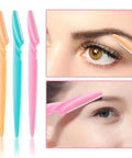 24 Pack Eyebrow Razors With Precision Covers For Safe Facial Hair Removal And Neat Trimming Multipurpose Blades shown in pastel colors.