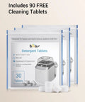 Front view of three Bear Detergent Tablets packaging bags, each labeled 30 tablets, for baby bottle washers