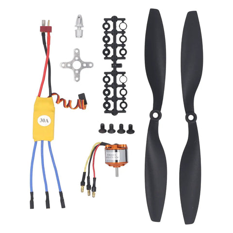13T Brushless Motor And 30A ESC Kit for RC Quadcopter and 550 RC Plane with motor, ESC, props, screws, and mount