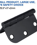 Six Pack Three Inch Matte Black Interior Door Hinges With Rounded Edges Five Eighth Inch Radius, Heavy Duty Iron Hardware displayed