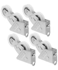 Heavy Duty Four Pack Aluminum Alloy Sliding Door Pulleys With Double Wheel Bearings And Smooth Gliding Track Rollers, showcasing four durable rollers.