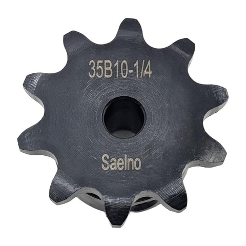 ANSI 35 Roller Chain Sprocket Type B Ten Tooth for Three Eighths Inch Pitch with Six Point Three Five Millimeter Bore and Quarter Inch Bore