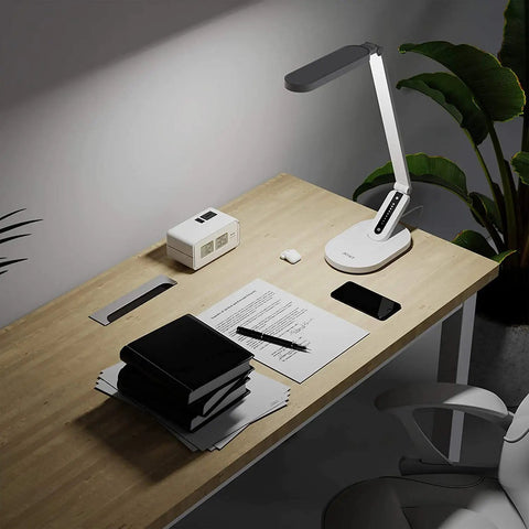 Eye Care Desk Lamp With USB Charging Port Dimmable 5 Color Modes And 72 LED Full Spectrum Touch Control on office desk