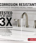 Esato Widespread Bathroom Faucet Brushed Nickel With Drain Assembly, SpotShield Finish, shown installed on a bathroom sink