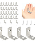Rock Solid 1 Inch Stainless Steel L Brackets 40 Pack With 80 Countersunk Screws Rustproof Corner Braces displayed with screws
