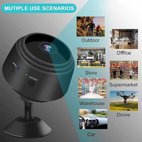 Ultra Mini WiFi Camera 1080P HD Surveillance Hidden Nanny Cam uses for office, outdoors, store, car, and more phone app access.