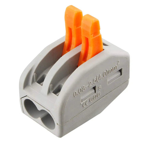100 Pack Lever Nut Wire Connectors 2 Conductor Quick Connect Terminals 28 12 AWG No Tools Needed close-up view