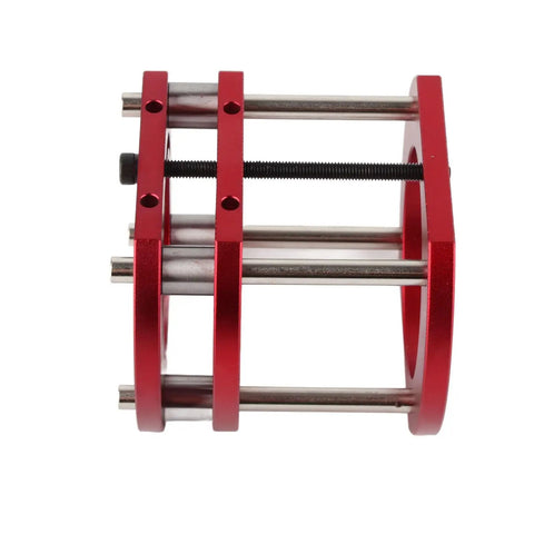 Router Lift Base Workhorse For Woodworking Aluminum Alloy And Stainless Steel 4 Jaw Clamping Table Lifting System With Easy Above Table Crank Adjustment, Firm Mount, Ideal For Small Trimming Machines And Precise Routing. red aluminum alloy router lift base with stainless steel rods and 4-jaw clamp