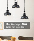 Industrial Dome Pendant Light With Adjustable Metal Chain In Vintage Rustic Farmhouse Vibe, Polished Black Finish in dining room