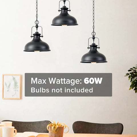 Industrial Dome Pendant Light With Adjustable Metal Chain In Vintage Rustic Farmhouse Vibe, Polished Black Finish in dining room