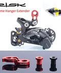 Beefed Up Rear Derailleur Hanger Extender For Mountain And Road Bikes With M10 Screw Ultralight Aluminum 7075 in red and black.