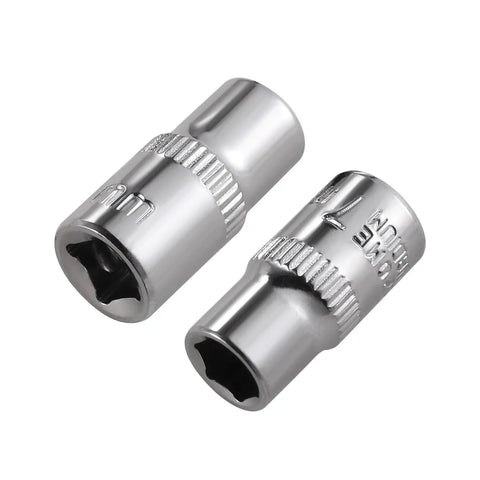 7mm Socket Set Four Piece With One Quarter Inch Drive, Six Point Deep And Shallow Sockets, pair of chrome shallow sockets