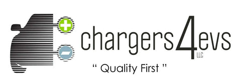 chargers4evs logo with car silhouette and quality first slogan