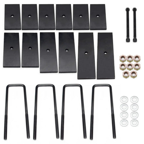 Heavy Adjustable Front Leveling Lift Kit For 1999 To 2004 Ford F250 F350 Super Duty 4X4 parts including spaces and bolts.