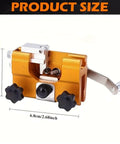Portable Hand Crank Chainsaw Sharpening Tool With Five Titanium Diamond Bits For Quick Sharpening Revives Dull Chains In Seconds Compatible With Hand Crank Or Electric Drill Durable Sharpening Fixture, shown with product dimensions.
