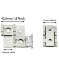 Heavy Duty Four Pack Double Acting Screen Hinges Featuring Smooth Three Sixty Degree Rotation Rust Resistant Nickel Finished Iron Frame With Included Mounting Hardware For Furniture Repair And Diy Upgrades Zero Hassle Install, showing dimensions and hinge details.