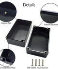 Detailed view of IP65 Waterproof ABS Plastic Junction Box For Electronics Projects showing copper nut, rubber grommet, and screws.