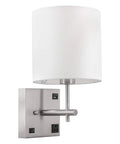 Bedside Wall Sconce With USB Port And AC Outlet, White Fabric Shade, Hardwired Mount Light For Bedroom Or Living Room, Hotel Decor, Bulb Included