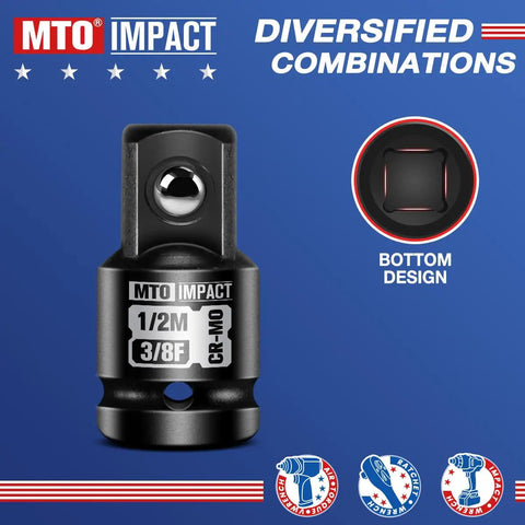 Two Piece 3/8 Inch Female To 1/2 Inch Male Impact Socket Adapter Set For Heavy Duty Wrench Transfers and Garage Grinds display.