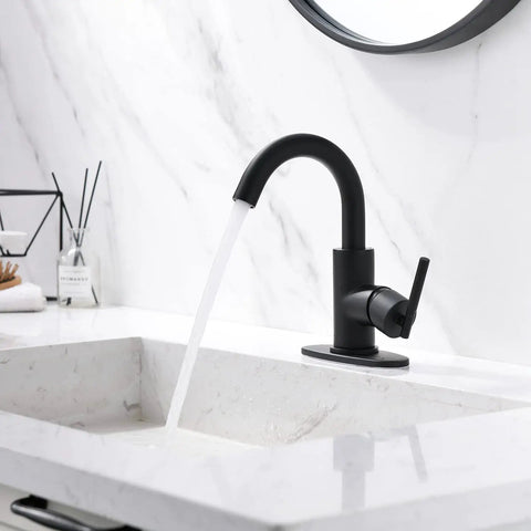 Matte Black Single Handle Bar Sink Faucet With 6 Inch Deck Plate 360 Degree Swivel Spout One Hole Bathroom Tap Lead Free Brass