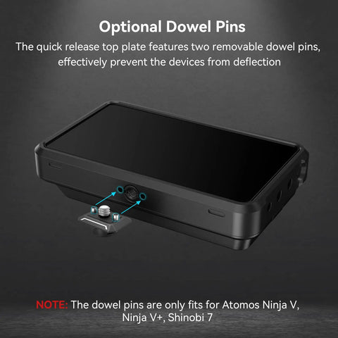 Drop In HawkLock Mini Quick Release Plate With One Quarter Inch Screw with dowel pins for Atomos Ninja monitors