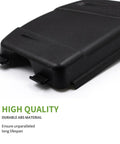 Black air filter cover made of durable ABS material for lawn mower engines, angled view with focus on texture and clips