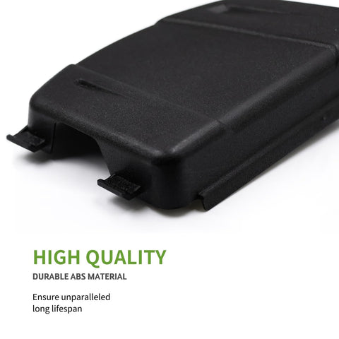 Black air filter cover made of durable ABS material for lawn mower engines, angled view with focus on texture and clips
