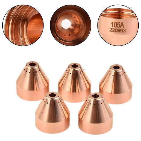 Heavy Duty 5-Pack Plasma Cutter Shield Caps Perfect Fit For Hypertherm 65 And 85 Models, robust copper, designed for superior cut quality.