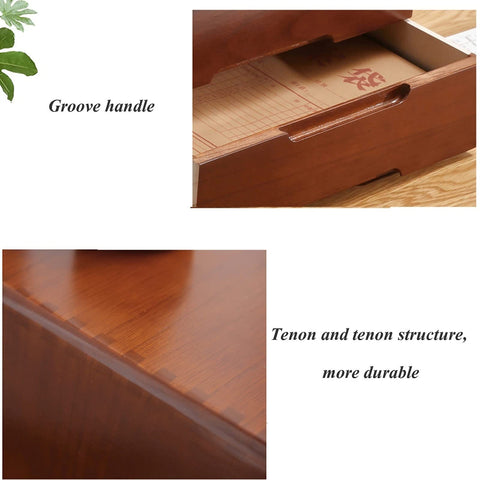 Wooden Desk File Cabinet With Lock Rustic Home Office Organizer showing detail of groove handle and tenon structure for durability
