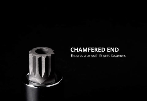 Close-up of a chamfered end bit from XZN Triple Square Socket Set 10 Piece Metric Heavy Duty Drop Forged S2 Steel Bits Beefy Built To Last.