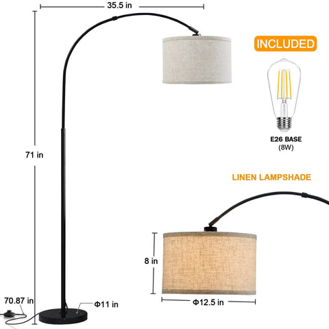 Slick Arc LED Floor Lamp With Marble Base For Living Room Rotatable Hanging Light Adjustable Arc Design Beige Linen Shade