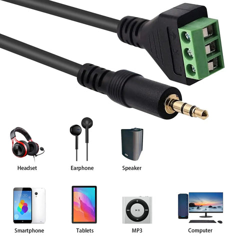 Leave The Soldering Iron Alone With This Plug And Play 3.5 Millimeter Stereo Audio Male Jack Adapter with screw terminals and cables.