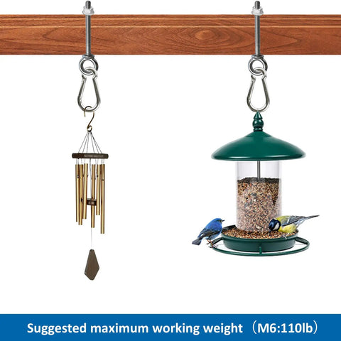 4 Pack M6x60mm 316 Stainless Steel Shoulder Eyebolts With Nuts Washers And Spring Snap Hooks used for hanging wind chime and bird feeder