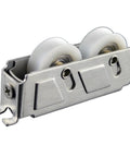 Heavy Duty Stainless Steel Double Wheel Cupboard Door Rollers For Smooth Glide Sliding Cabinet Tracks And No Sweat Furniture Hardware Swaps In Two Piece Lot, close-up view.