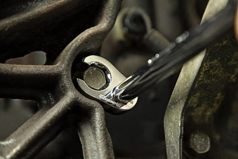 10 Piece 3/8 Inch Drive Flare Nut SAE Wrench Set Built Tough for Softer Nuts, Hex Head Design in use on a car part