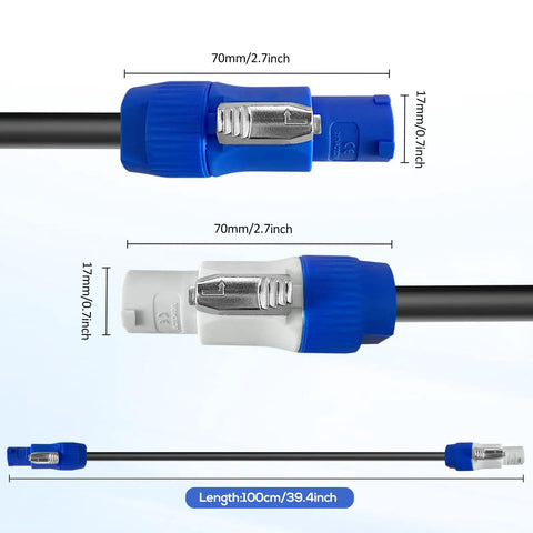 Beefed-Up Heavy Duty 12AWG 3-Pin AC Power Extension Cable featuring lockable connectors, 3ft length, IP65 waterproof design for LED screens.