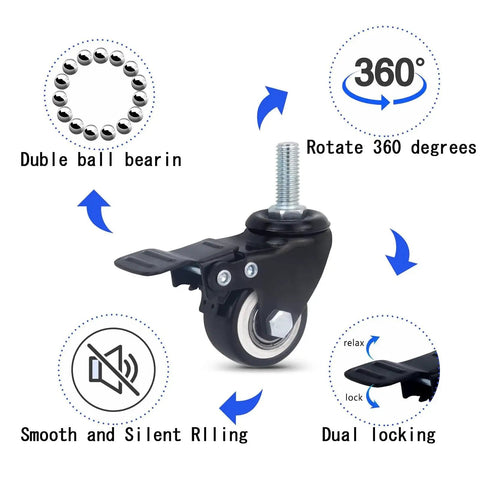 Heavy Duty Swivel Caster Wheels Built Tough For Everyday Hustle Rolls Smooth PU Rim with locking brake and threaded stem detail.