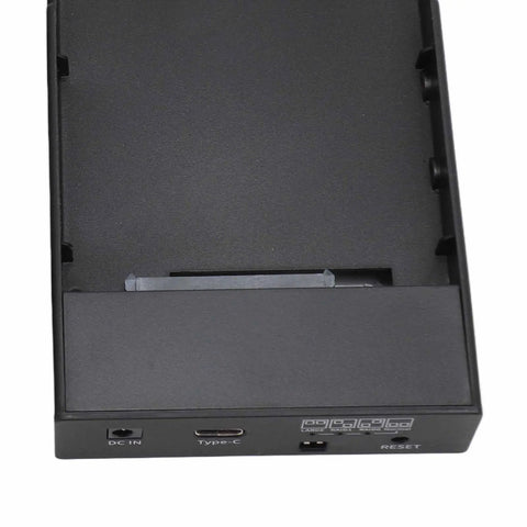 Heavy Duty 2 Bay Sata Raid Enclosure Supports 2.5 Inch Drives Via Usb 3.1 Type C Connection, showing USB Type-C port and DC input.
