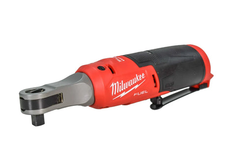 M12 Fuel 12 Volt Brushless Cordless 3/8 Ratchet Serves Up Knuckle Saving Grunt For Grease Monkey Daily Drivers Crushing Rusty Bolts At Four Fifty Rpm With Thirty Five Foot Pounds Tool Only side angle of tool
