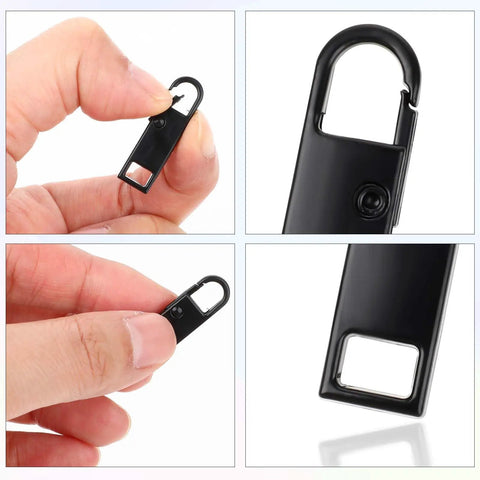 Close-up of 10 Piece Upgraded Metal Zipper Pulls Set With Detachable Tabs for Luggage, Suitcases, Backpacks, Jackets