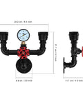 Retro Industrial Wall Lamp Sconce With Two Lights Vintage Water Pipe Design shown with dimensions and gauge detail.