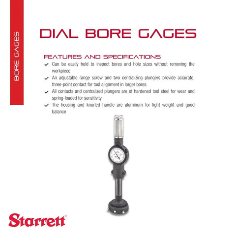 Dial Bore Gauge Pro Grade With Wooden Case And Jewel Bearings, 3 to 5 3/16 Inch Range, 0.0001 Inch Graduation displayed with features