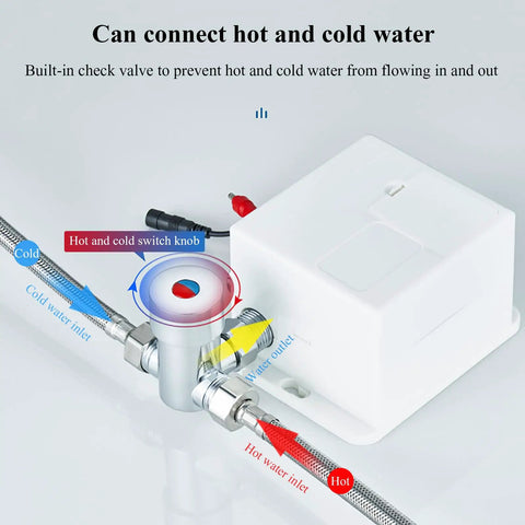 Touch-Free Induction Faucet, with Eyewash, 360 Degrees Rotating Water Outlet, Sensing Distance 40cm,for Lab, Hospitals,Warehouses with hot and cold connection.