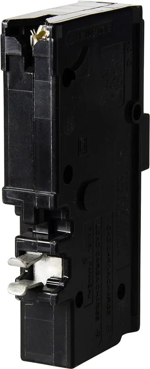 Side view of Homeline 15 Amp One Pole Arc Fault Circuit Interrupter CAFI CAFCI 120 Volt AC Breaker, plug-on neutral.