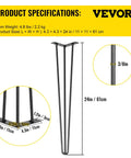Beefy Heavy Duty Hairpin Table Legs 24 Inch Black Set Of 4 Carbon Steel With Three Rods For Desks Benches Tables And Chairs 880 Pounds Total Load Capacity DIY Furniture Support, 24in size